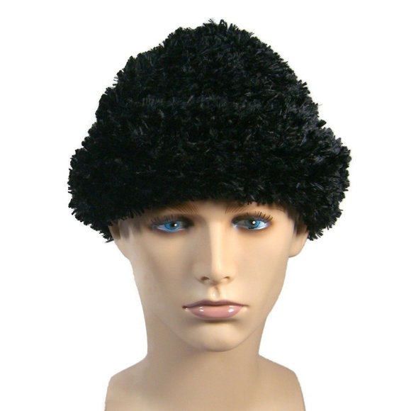 Black Faux Fur Winter Hat Women's Beanie Style Warm - Picture 1 of 5